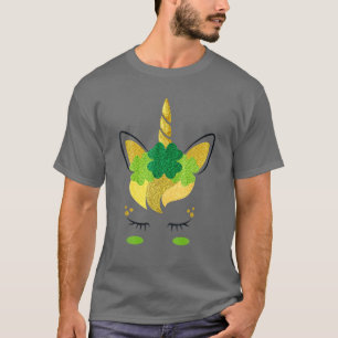 T-shirt Unicorn Face St Patrick's Day Irlandais Girls Kids