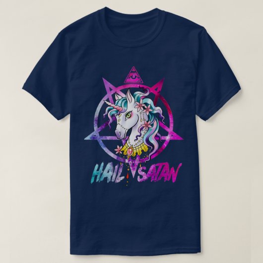T-shirt Unicorn Hail Satan Death Metal Rainbow Rave Hommes (Design devant)
