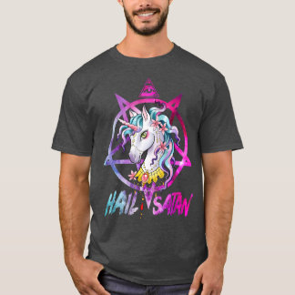 T-shirt Unicorn Hail Satan Death Metal Rainbow Rave Men