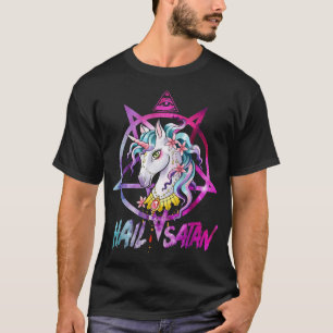 T-shirt Unicorn Hail Satan Death Metal Rainbow Rave Men 67