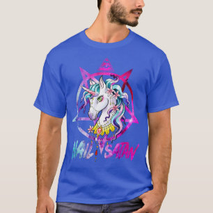 T-shirt Unicorn Hail Satan Death Metal Rainbow Rave Men W