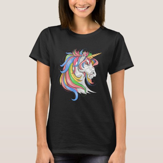 T-shirt Unicorn horse face Horror scary Halloween (Devant)
