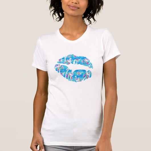 T-shirt UNICORN Iridescente Aqua Foil Metallic KISS LIPS (Devant)