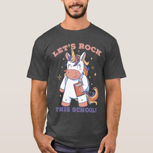 T-shirt Unicorn Kawai Lets Rockhis School boy (Devant)