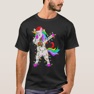 T-shirt Unicorn Lover Xmas Lights Père Noël Dabbing Unicor