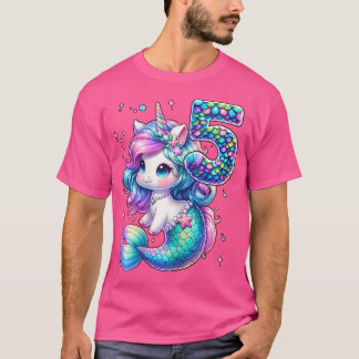 T-shirt Unicorn Mermaid 5E Anniversaire 5 Anniversaire Fil
