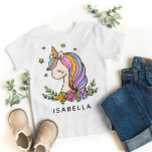 T-shirt Unicorn mignon Whimsical Girl Nom personnalisé<br><div class="desc">Unicorn mignon Whimsical Girly Pink Floral Nom personnalisé T-shirts Girls' Girls' dispose d'une mignonne licorne avec étoiles,  coeurs et fleurs. Cadeaux parfaits pour les filles pour anniversaire,  Noël,  vacances et plus. Conçu par ©Evco Studio www.zazzle.com/store/evcostudio</div>