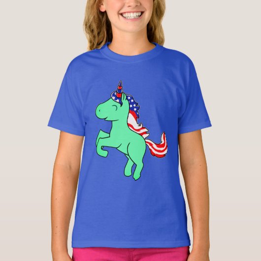 T-shirt Unicorn Mint Green Patriotic États-Unis Drapeau Fi (Devant)