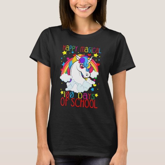 T-shirt Unicorn Rainbow 100th Days Happy Magical 100 Days  (Devant)