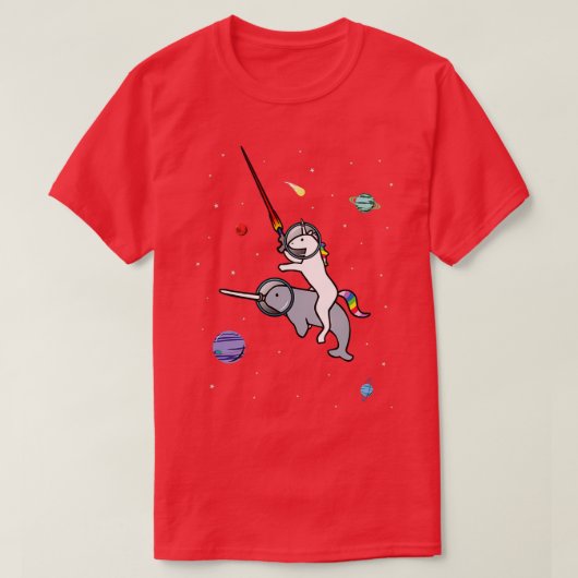 T-shirt Unicorn Riding Narwhal Dans L'Espace (Design devant)