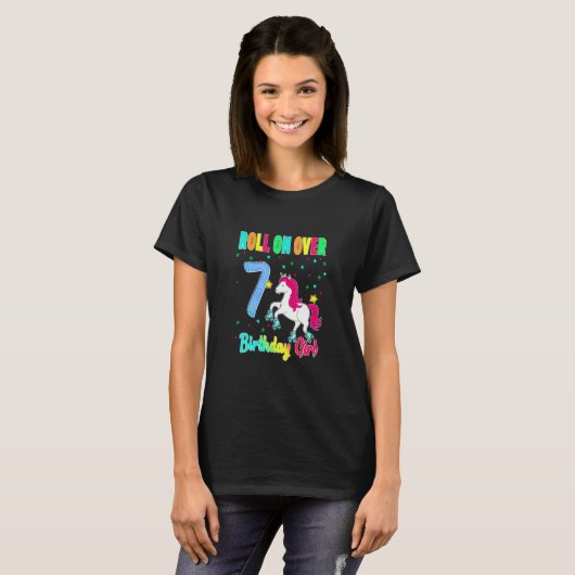 T-shirt Unicorn Roller Skate Party Thème Age 7 (Devant entier)