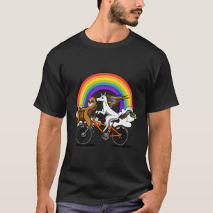 T-shirt Unicorn Sloth équitation Bicycle Magique Arc-en-ci