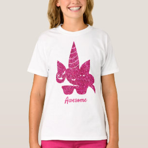 T-shirt Unicorn Visage rose Parties scintillant mignonne F