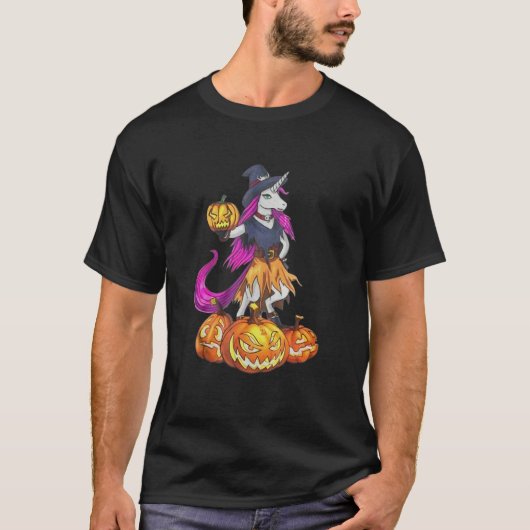 T-shirt Unicorn Witch Spooky Pumpkin Halloween (Devant)