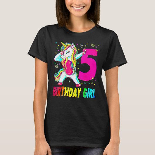 T-shirt Unicorne 5 ans Dabbing 5e anniversaire fille Unic (Devant)
