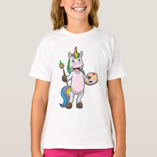 T-shirt Unicorne à la peinture avec pinceau et couleur