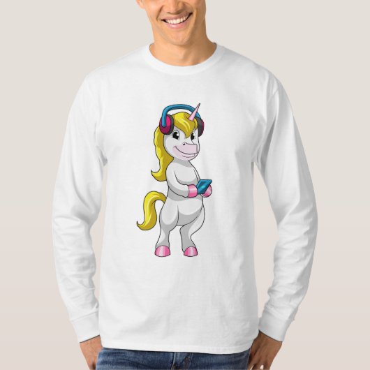 T-shirt Unicorne à l'écoute de musique avec casque (Devant)