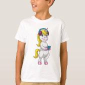 T-shirt Unicorne à l'écoute de musique avec casque (Devant)
