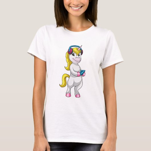T-shirt Unicorne à l'écoute de musique avec casque (Devant)