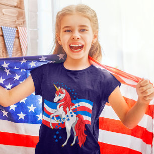 T-shirt Unicorne Américaine Patriotique Bleu Rouge