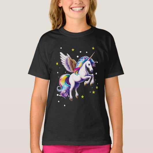 T-shirt Unicorne arc-en-ciel magique (Devant)