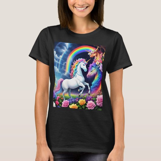 T-shirt Unicorne arc-en-ciel une (Devant)