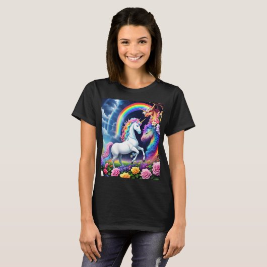 T-shirt Unicorne arc-en-ciel une (Devant entier)