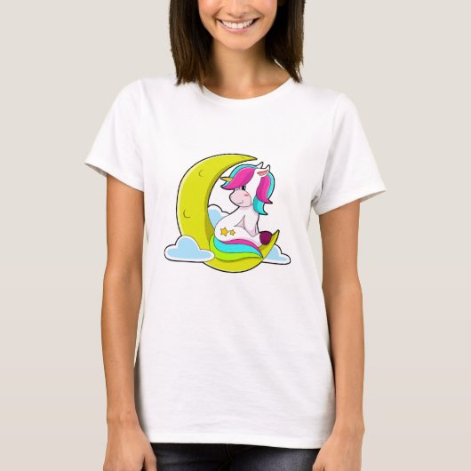 T-shirt Unicorne avec nuages et lune (Devant)