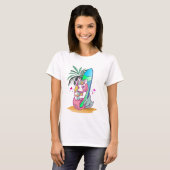 T-shirt Unicorne avec planche de surf sur la plage (Devant entier)