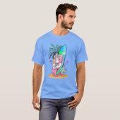 T-shirt Unicorne avec planche de surf sur la plage (Devant entier)
