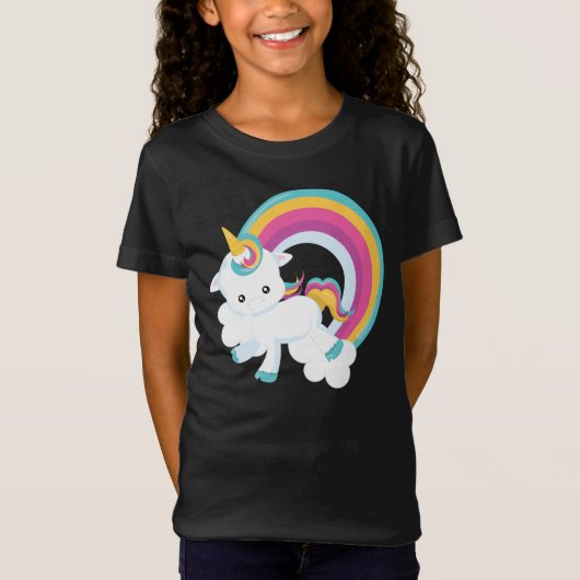 T-Shirt Unicorne avec Rainbow Girl (Devant)