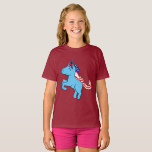 T-shirt Unicorne Bleu Patriotique USA Drapeau Mane Carton