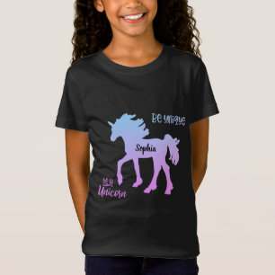 T-Shirt Unicorne bleu rose pastel coloré arc-en-ciel