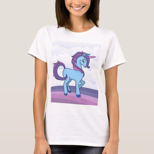 T-shirt Unicorne Bleue Kawaii (Devant)