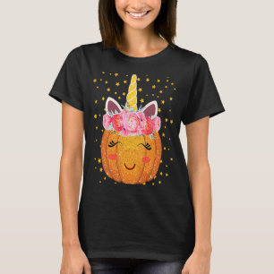 T-shirt Unicorne Citrouille Face Floral Thanksgiving Hallo