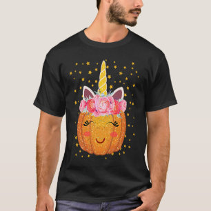 T-shirt Unicorne Citrouille Face Floral Thanksgiving Hallo
