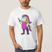 T-shirt Unicorne comme coiffeur avec ciseaux (Devant)