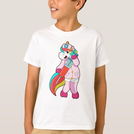 T-shirt Unicorne comme infirmière à la vaccination et à la (Devant)