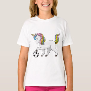 T-shirt Unicorne comme joueur de football avec balle de fo