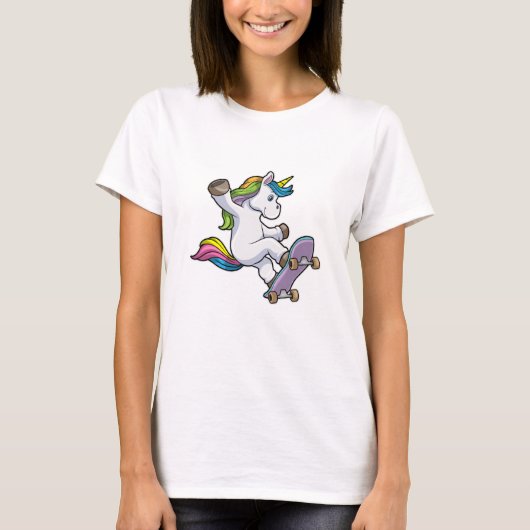 T-shirt Unicorne comme patineur avec skateboard (Devant)