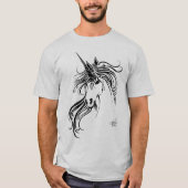 T-shirt Unicorne d'encre noire tribale (Devant)