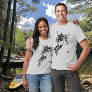 T-shirt Unicorne d'encre noire tribale