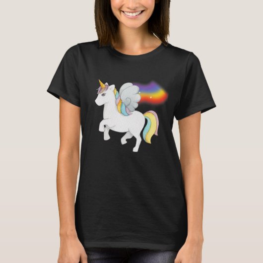 T-shirt Unicorne Douce Avec Arc En Ciel (Devant)