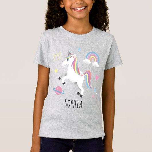 T-Shirt Unicorne et nom des filles mûres de violet magique (Devant)