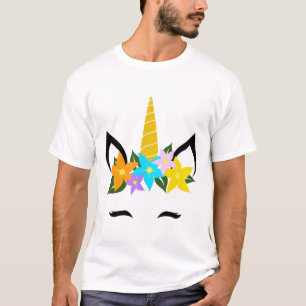 T-shirt Unicorne Face Eyelashes Sourire mignon Fleur Wreat