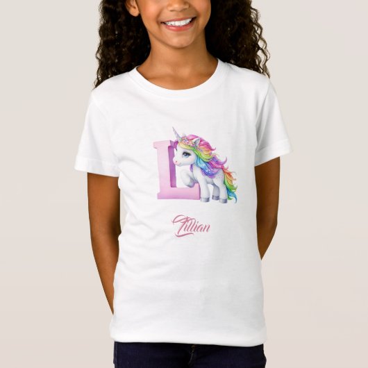 T-Shirt Unicorne lettre K monogramme initiales filles cade (Devant)