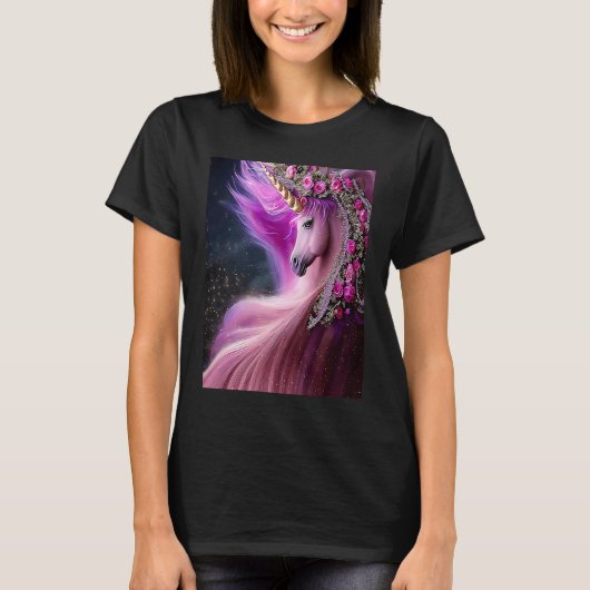 T-shirt Unicorne magique aux roses roses (Devant)
