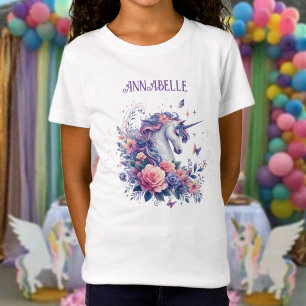 T-Shirt Unicorne magique de la fille rose pourpre éclabous