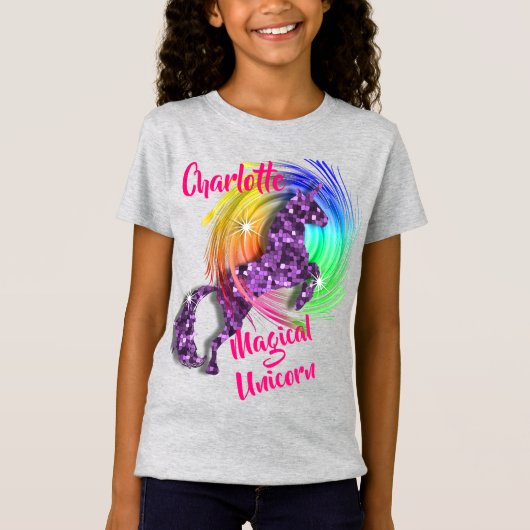 T-Shirt Unicorne magique Nom modifiable mignon (Devant)