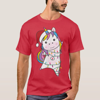T-shirt Unicorne Noël Santa Clauses Fairy Lights Unico